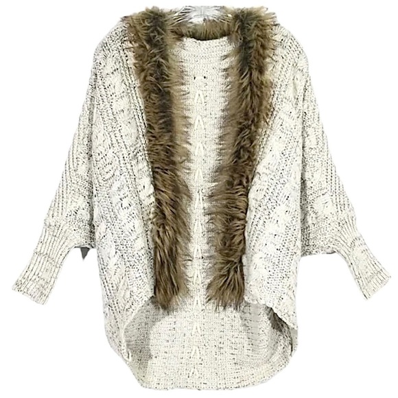 MILITARY HIPPIE Faux Fur Cardigan Sweater Open Front Tie Back Gray New! One Size - Picture 13 of 16